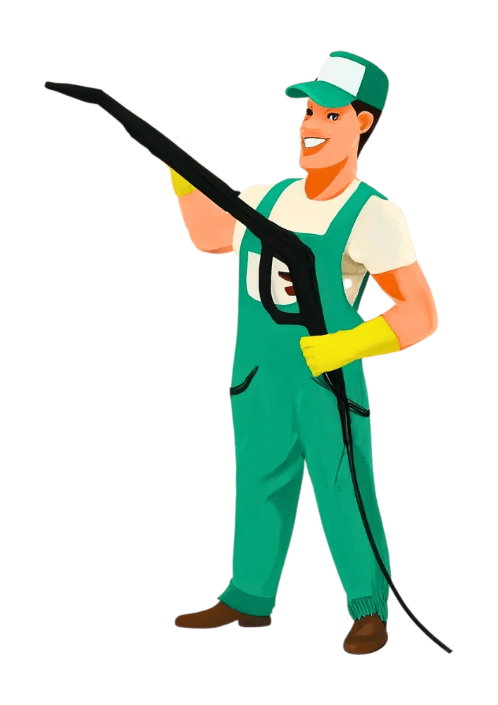 a cartoon of a man holding a hose